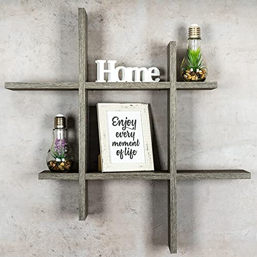 levandeo Hashtag Regal 75x75cm Wandregal Holz Altholz Shabby Chic Vintage Schwarz Bücherregal Hängeregal Ablage Steckregal
