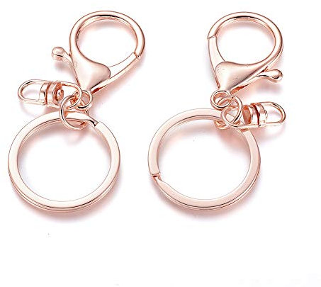 Cheriswelry 100pcs Rose Gold Keyring Clasps Lobster Claw Clasp Swivel Clasps Split Ring Snap Hooks Keychain for Hanging Crafts Jewellery Making