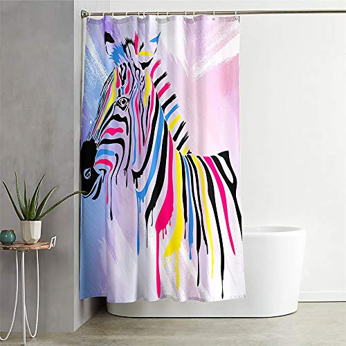 Mateju Rideau de Douche Imperméable Anti Moisissure,Rideaux de Douche en Polyester Rideau de Salle avec 12 Crochets,Impression 3D Zèbre Rideau pour Salle de Bain (150x180cm,Rose)