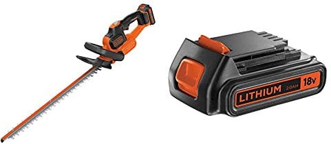 BLACK+DECKER GTC18452PC-GB 18V 45cm Anti-jam Hedge Trimmer, 18 V, Orange & BL2018-XJ 2 Ah Lithium Ion Battery, 18 V