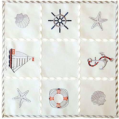 matches21 HOME & HOBBY Tischdecke NINA 40 x 40 cm Maritime Stickerei mit Ankern, Muscheln & Möwen Deckchen Polyester