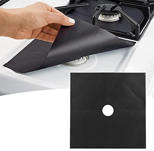 Uadme Gas Range Stove Burnr Covers 4Pcs Gas Hob Range Protectors Reusable Stove Burne Covers Stove Non-Stick Oil Protection Mat Kitchen Tool (Black)