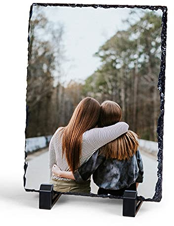 Photo sur Pierre d'ardoise personnalisée avec Photo, Texte ou Image. Forme rectangulaire 20x15cm. Un Cadeau Unique, Original et Exclusif. Différentes Tailles et Formes Disponibles.