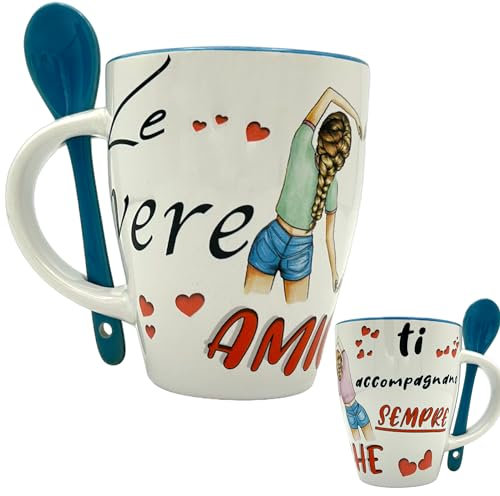 NAREG - Tazza in Ceramica con Cucchiaino in Scatola Regalo per Migliore Amica, Idea Regalo Amica, Ideale per Colazione Thè Caffè, Adatta a Microonde e Lavastoviglie, Mug coffè Best Friend(CELESTE)