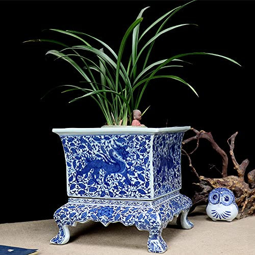 WLBHWL Chinoiserie Blue And White Chinese Porcelain Square Planter Jingdezhen Hand Painted Extra Large Flower Pots Square Porcelain