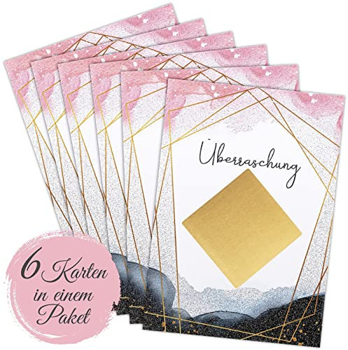 Rubbelkarten zum Selber beschriften 6er Set | Personalisiertes Geschenk - Rubbellose selber machen | Din A6 Geschenkkarte zum Schwangerschaft verkünden | Gutschein verschenken | Gold-Blau-Rosa