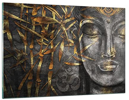 Wandbilder Dekoration Wohnzimmer Buddha Gold Bodhisattva Bilder auf Glas 120x80cm Glasbild Schlafzimmer Küche Deko Wand Kunstdruck Art Groß XXL Wanddeko Bild im Glas Modern Wall Decor GAA120x80-4442