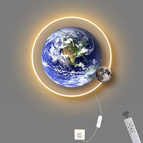 LED Mond Wandleuchte mit Stecker Und Kabel, Φ 40Cm, 3D Mond Lampe Wandlampe Kinderzimmer, Dimming mit Fernbedienung, Runde Nachttischlampe für Junge/Mädchen Schlafzimmer, 15W 1500LM, 3000K Warmweiß,B