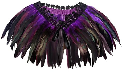 keland Damen Natural Feather Cape Shawl Feder Schal Halloween Shrug Schwarz Poncho Kragen(Lila)