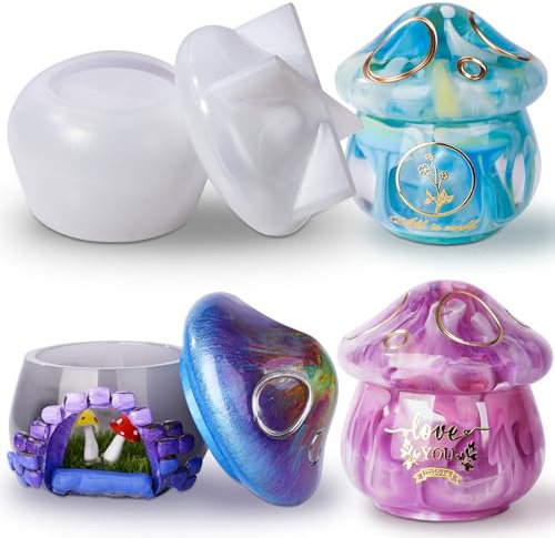 LET'S RESIN Epoxidharz Formen, Pilz Harzglasform mit Deckel, Silikonformen Epoxidharz, Epoxidformen Silikon für Vorratsbehälter, Kerzenhalter, Bonbonglas, Geschenke