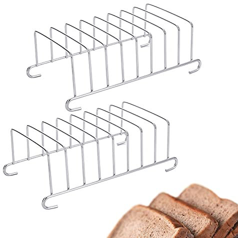 Hazrcvr Porte Toast 2 Pièces Supports à Toast en Acier Inoxydable Supports à Pain Grillé Support Toast Porte Toast Tranches Porte Pain Argenté Accessoires Grille de Refroidissement pour Pain