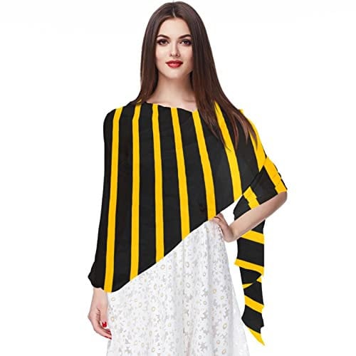 Chiffon-Schal, leicht, weich, durchsichtig, lang, für alle Jahreszeiten, Schwarz und Gelb gestreift, mehrfarbig