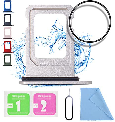 ASDAWN Ersatz für iPhone 13 SIM-Kartensteckplatz Tray Halter kompatibel mit iPhone 13 SIM-Kartenfach Slot Wasserdichter Gummiring und SIM-Pin (Einzel-SIM-Version) (Starlight)