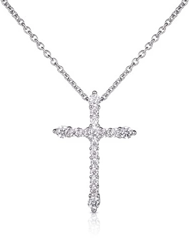 namana 925 Sterling Silber Kreuz mit Halskette für Damen und Mädchen, Sterling Silber Kreuz und Kette für Frauen mit Steinen