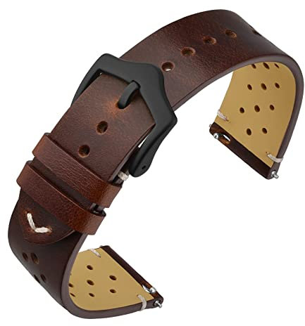 ANNEFIT Vintage Leder Uhrenarmband, Schnellverschluss Ersatzband 20mm mit Schwarz Schnalle für Herren Damen (Braun)