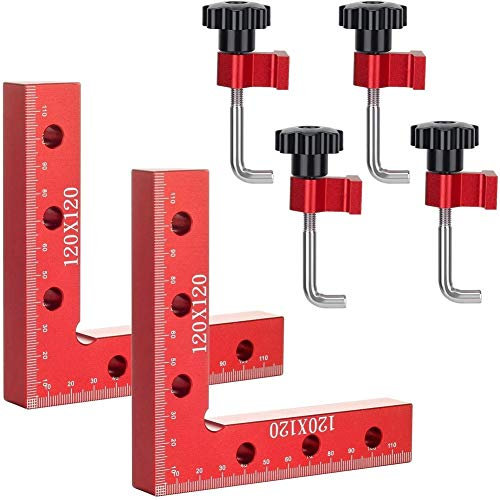2 Pcs 90 Degree Clamping Square Aluminium Alloy L-Type Right Angle Clamps with 4 Clamps Woodworking Carpenter Tool for Clamping to Boxes Picture Frames and Shelf Cabinets (120 x 120mm(4.7''))