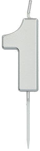 Folat 24131 Kuchen Kerze Ziffer/Zahl 1 Silber-5 cm Geburtstagskerzen für Geburtstag, Geburtstagsdeko, für Kinder Partys, Hochzeiten, Firmenfeiern, Jubiläen