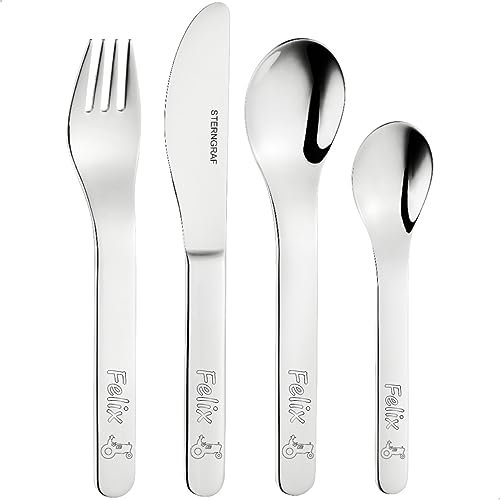 Kinderbesteck mit Gravur Trecker/Traktor + Name 4tlg personalisiert mit Namensgravur - Gravurbesteck Geburtsbesteck Taufbesteck