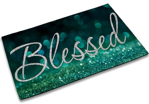 TUBAMQ Blessed Fußmatte, 43,2 x 76,2 cm, gesegneter Glitzer, Willkommens-Fußmatte, dekorative Bodenmatte, rutschfeste Gummi-Rückseite und starke Wasseraufnahme, für Innen- und Außenbereich,