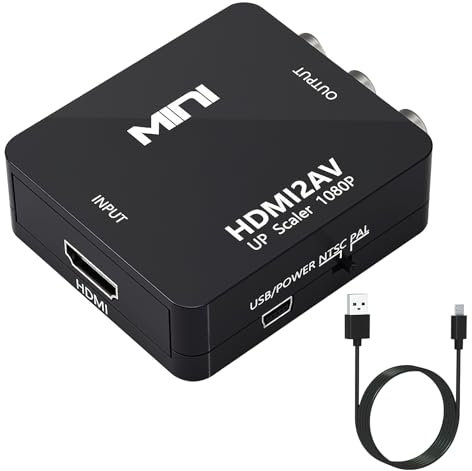 VOSSOT HDMI auf AV Adapter, Video Konverter RCA auf HDMI mit USB-C Kabel Unterstützt 1080P 60Hz Video Audio Konverter Adapter für PS2/PS4/PC/Xbox/VCR/TV/DVD