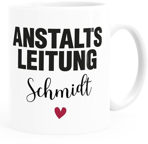 Moonworks® Tasse Anstaltsleitung Geschenk Chef Arbeitgeber Boss personalisiert mit Name lustige Geschenkidee Arbeit Büro weiß standard