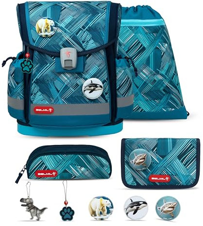Belmil Classy Plus Schulranzen Set 6-teilig mit extra Schlüsselanhänger (405-78/AG/SK) (Ice Blue)