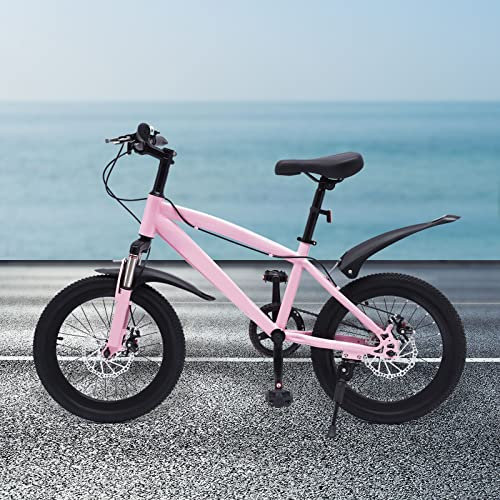 LOYEMAADE 18 Zoll Rosa Kinderfahrrad Mädchen Mit Reifenpumpe,Jungen Mädche Mountainbike mit Licht,für Kinder Höhe 4.1-4.59ft