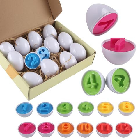 Rshuhx Huevos Montessori Niños Huevo de Juguetes de Números y Colores Reconocimiento Educativa Finas Juguete Montessori Regalo Ideal para Día del Niño/Fiesta de Cumpleaños (12pcs Número)