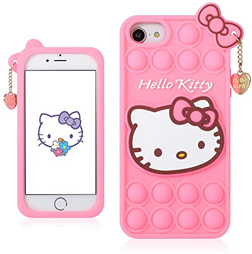 Koecya for iPhone 6/6s/7/8/SE 2020/SE 2022 Case Bubble Fidget Cute Cartoon Silicone Phone Cover Cases for Girls Girly Boys Kids Teens Design Funny Fun Kawaii Fashion Unique for iPhone SE 1st/2nd,Cat