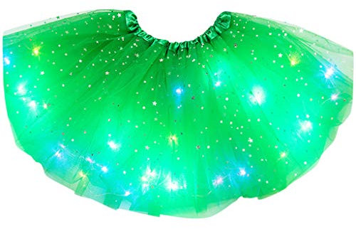 Tütü Rock für kleine Mädchen Tüllrock Kinder Stern LED Lichter Minirock LED Lichterkette Tutu für Ballett Prinzessin Tanzrock tanzkleid(Grün