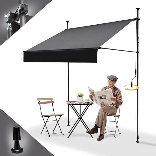 BelleMax Klemmmarkise Markise Balkon ohne Bohren, 150 cm x 125 cm Anthrazit, Balkonmarkise mit Handkurbel, Sonnenschutz terrassenüerdachung, Wasserdicht, UV-bestädig und Höenverstellbar