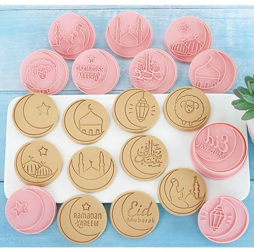 10 Pcs Eid Mubarak Cookie Cutter Set, SetIslamic Muslim Biscuit Mold, 3D Ramadan Islamic Muslim Cookie Stamps(Eid-10 pcs)