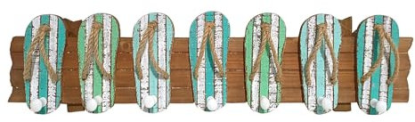 SIGNES GRIMALT Patères-Portemanteaux Sept Tongs en bois, 7 Patères boutons, Bleu et Marron, Longueur 70 cm