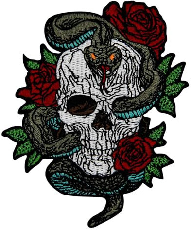 Zegin Skeleton Entwined with Snake Patch Embroidered Applique Badge Iron On Sew On Emblem