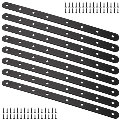 VIDETOL 8 PCS Stainless Stain Mending Plates, 293 x 19 mm Metal Brackets, Black Metal Strip with Holes and Screws for Repair, Connections, Fixings Furniture