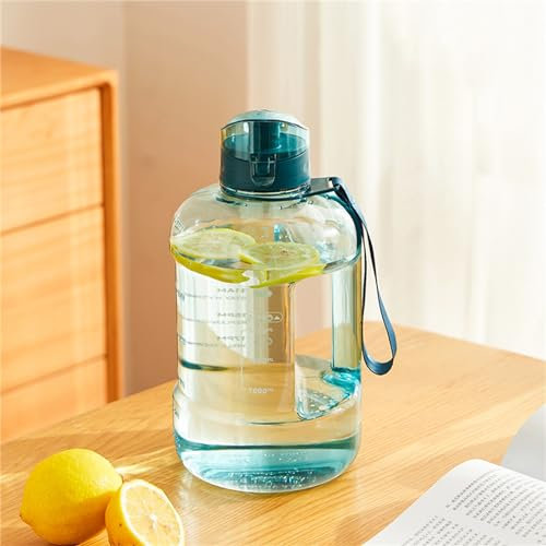 TGGOHIGH Botella De Agua Deportiva Grande con Asa,con Marca De Agua Potable,con Jarra De Gimnasio De Paja,Reutilizable A Prueba De Fugas,para Gimnasio Yoga Viajes Camping Al Aire Libre,Verde