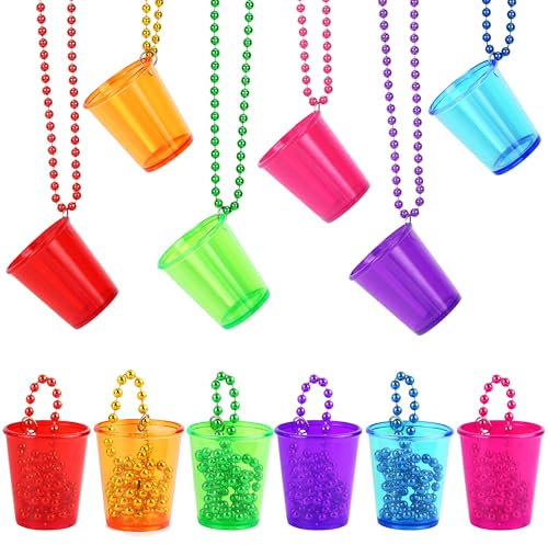 JSMTKJ 12 Piezas de Vaso de Chupito, Vaso de Chupito de Plástico en Collar de Cuentas Collar de Cristal Chupito Nupcial para Despedida de Soltera y decoraciones de Despedida de Soltera