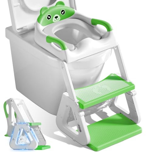 ZQEJEFD Riduttore WC per Bambini, Riduttore Water Bambini con Scaletta Scaletta WC per Bambini, con PU Morbida Seduta Imbottita, Pieghevole, Antiscivolo,Regolabile,Adatto per Tazze WC a V, U Oppure O