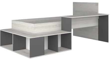 Vente-unique - Kombi-Bett mit Stauraum & Schreibtisch - 90 x 200 cm - Holzfarben & Anthrazit - RIGALI