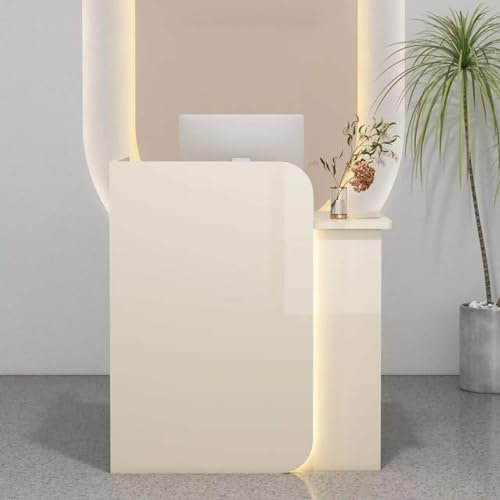 Bürotheke Rezeption Tisch,Messetheke Stehpult,Laden-Theke Verkaufstheke,Empfangstheke mit Schubladen,Zeitgenössischer Empfangsschreibtisch,for Corporate Halls Hotel Receptions.(Color:Apricot,Size:LEFT