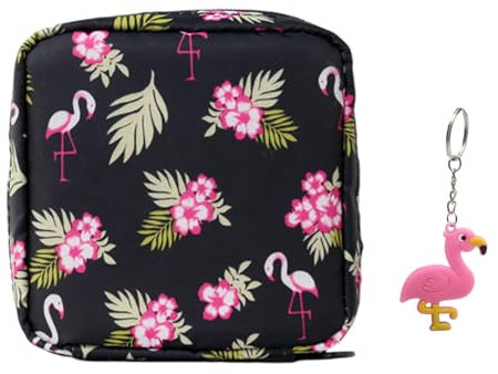 Sac de Rangement Mignon Multi-usages - Flamant Rose Avec Porte-clés, Pour Serviettes Hygiéniques et Usage Menstruel