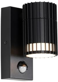 Qazqa - Design Design-Außen Wandleuchte schwarz mit Bewegungssensor IP44 - Boris I Außenbeleuchtung - Aluminium Rund - LED geeignet GU10