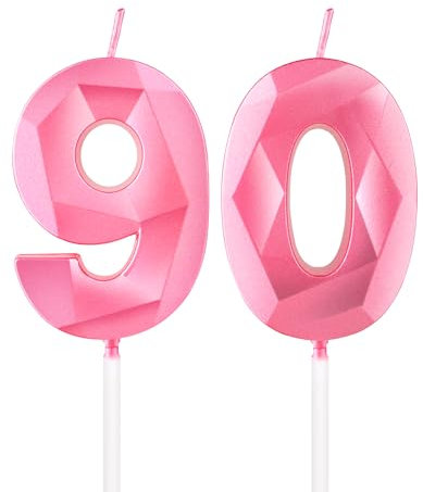 mciskin Pink 90th Birthday Candles, 3D Number 90 Candles for Cake, Women Men 90th Birthday Decorations,Pearl Pink Candle Cake Topper Decorations for Birthday Party Weddings Anniversary Supplies