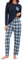 Mchodare Schlafanzug Damen Lang Pyjama Set mit Karomuster Langen Ärmeln und Schlafanzüge Langen Hosen Zweiteiliger Soft Pajamas mit Rundhalsausschnitt S-XXL