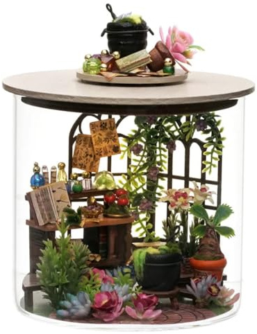 Habarri - Miniatur Haus - DIY Set - Bastelset Erwachsene & Kinder ab 7 Jahren - Bezauberndes 3D Modell mit Licht und Staubschutzhülle - Modellbau 1:24 - Motiv Magischer Garten