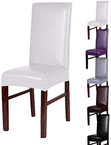 Stuhlhussen aus PU, wasserdicht und ölbeständig, 4 Stück, Stretch-Leder, Stuhlschoner, Universal-Sitzbälle, Kunstleder (weiß)