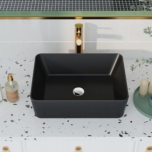 Vasque à Poser Salle de Bain - DeerValley Ally Vasque a Poser Rectangulaire, Vasque à Poser au-dessus du Comptoir Lavabo Salle de Bain 48,3 cm – Noir Mat