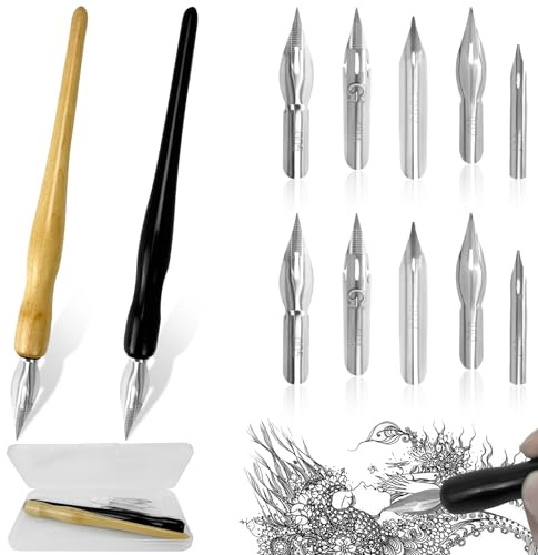 Federhalter und Halter Set, Federn Federhalter, 125mm Zeichnung Comic Pen Nib Holder, Schreibfeder Kalligraphie Stift Set mit 5 verschiedenen Federn, Federhalter für Comics Kalligraphie (2 Farben)