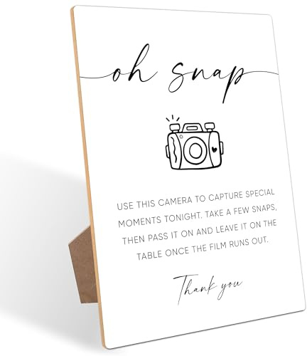 Oh Snap Sign, Wedding Disposable Camera Sign, Engagement Party Desk Decor for Guest book Alternative, Bridal Shower Reception, Bridal Shower Party Favors, Gold Frame Wedding Signs with Stand, 6