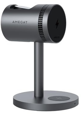 AMEGAT 3 in 1 Ladestation mit Kühlsystem, Qi2-zertifiziertes 15W Ladegerät Kompatibel mit MagSafe, Schnellladestation für iPhone, Apple Watch und AirPods (45W Netzteil Inklusive)
